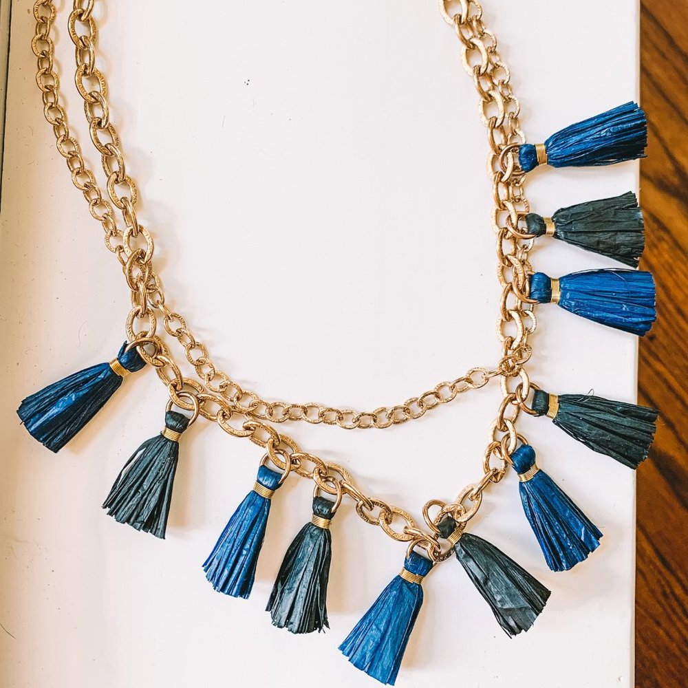 AKOLA Chain and Tassel Two Strand Necklace #NWT